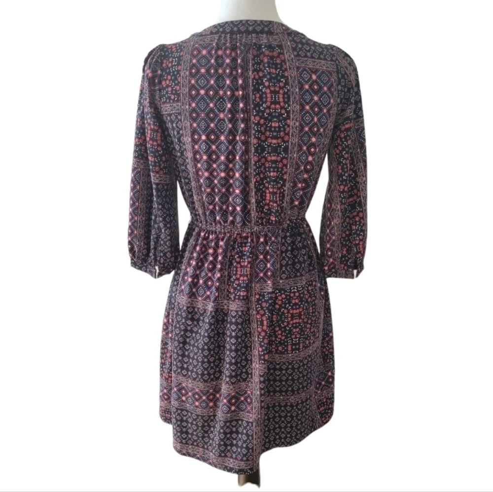 LOFT Black Boho Print Dress Size‎ XXS Petite